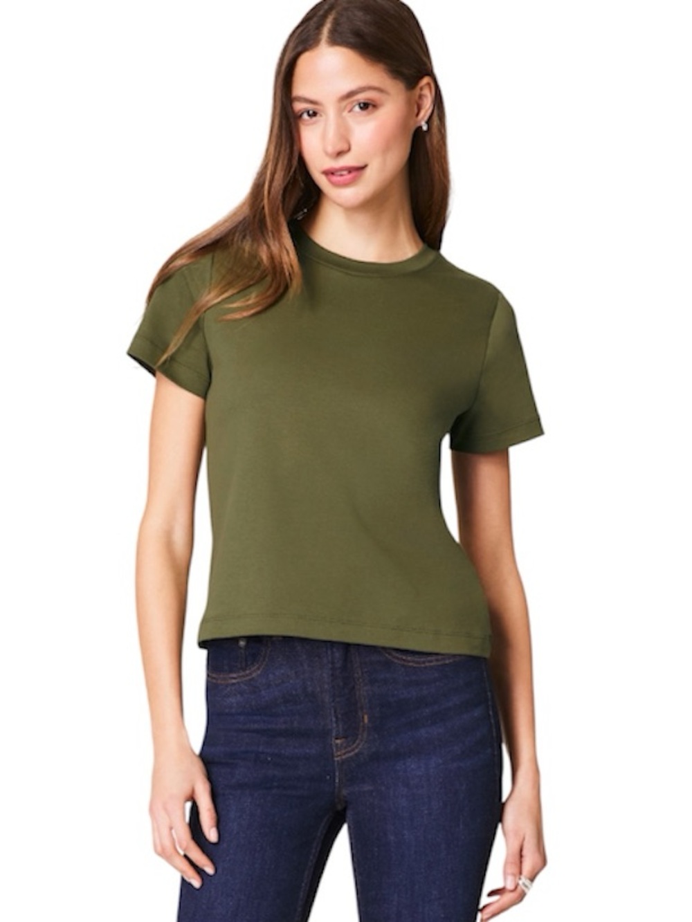 SPANX Cotton Crew Neck Tee in Olive Green XL